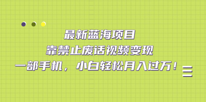 最新蓝海项目,靠禁止废话视频变现,一部手机,小白轻松月入过万!-靠谱项目库