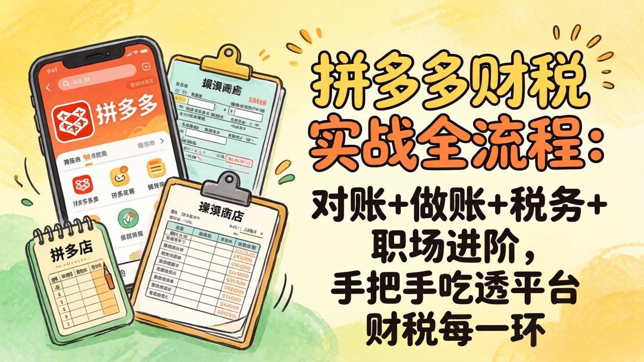 （17678期）拼多多财税实操全流程：对账+做账+税务+职场进阶，手把手吃透平台财税每一环-靠谱项目库