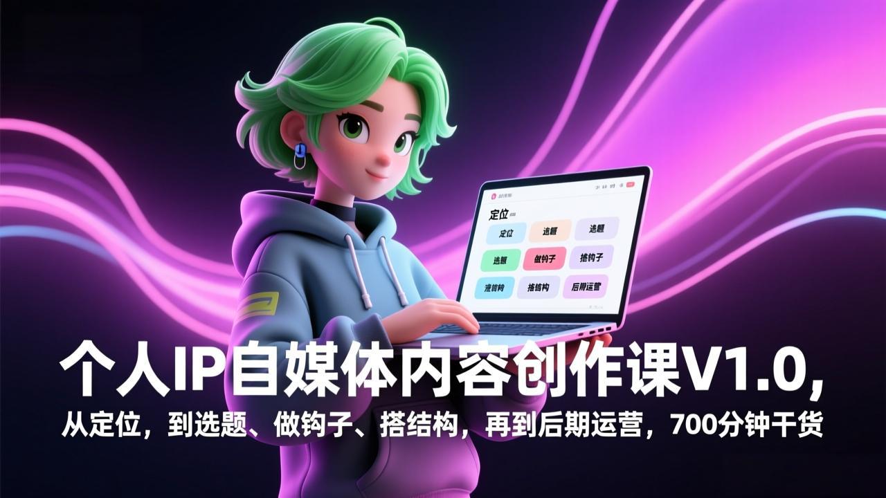 （17331期）个人IP自媒体内容创作课V1.0，从定位，到选题、做钩子、搭结构，再到后期运营，700分钟干货-靠谱项目库