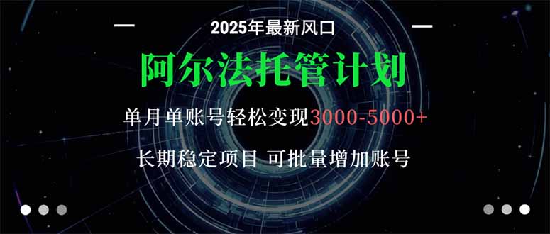 (16360期)阿尔法托管计划 单账号月入3000-5000,长期稳定项目,新手小白轻松上手。-靠谱项目库