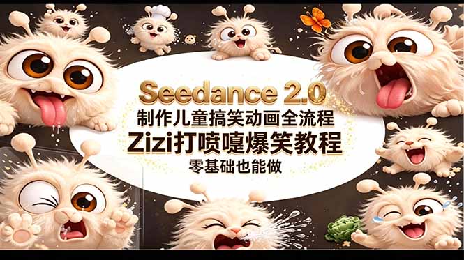 (18211期)Seedance 2.0 制作儿童搞笑动画全流程Zizi打喷嚏爆笑教程|零基础也能做-靠谱项目库