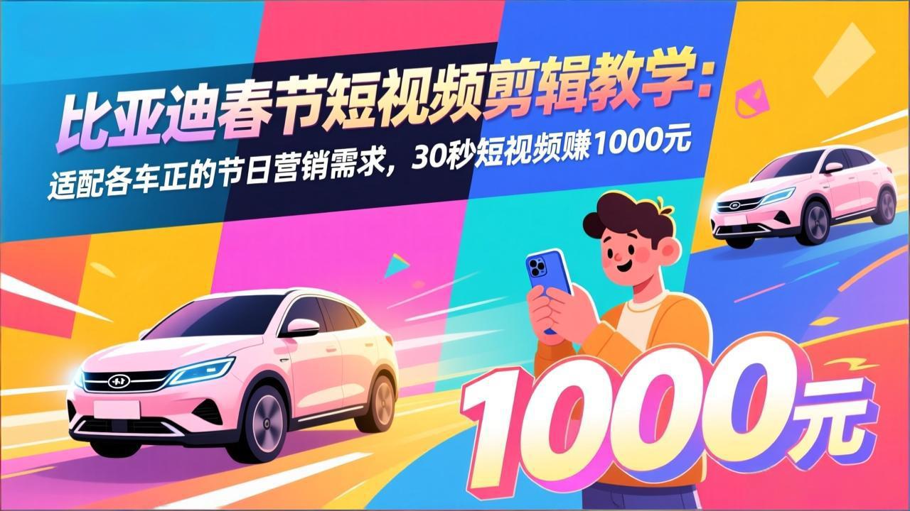 (17320期)比亚迪春节短视频剪辑教学:适配各车企的节日营销需求,30秒短视频赚1000元-靠谱项目库