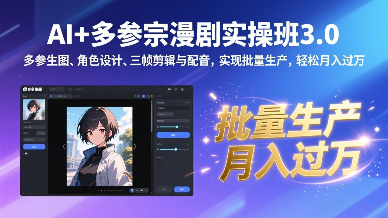 （17283期）AI+多参宗漫剧实操班3.0：多参生图、角色设计、三帧剪辑与配音，实现批量生产，轻松月入过万-靠谱项目库
