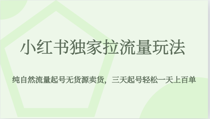 小红书独家拉流量玩法,纯自然流量起号无货源卖货,三天起号轻松一天上百单-靠谱项目库