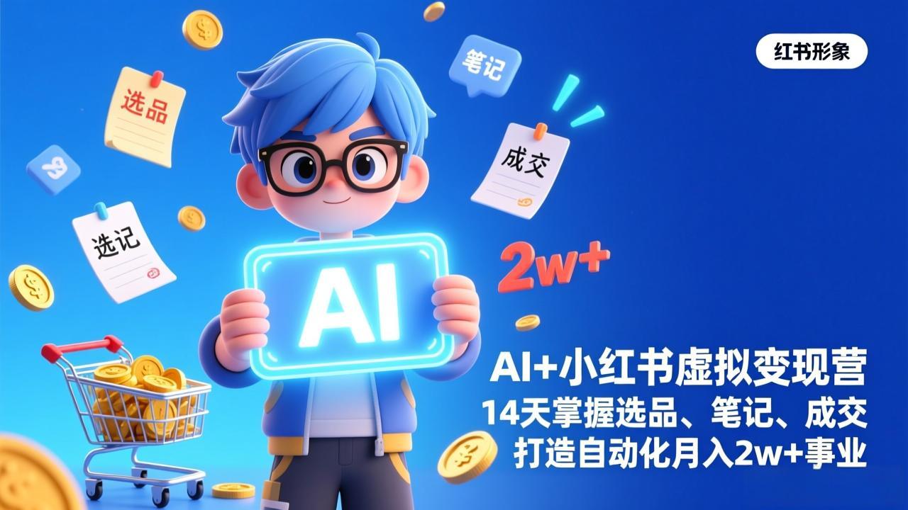 （17332期）AI+小红书虚拟变现营（完结），14天掌握选品、笔记、成交，打造自动化月入2w+事业-靠谱项目库