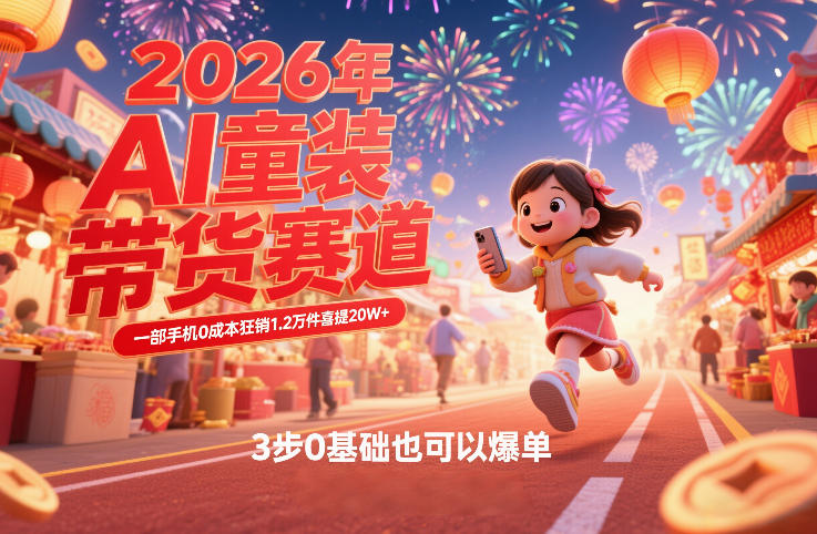 AI童装新春带货赛道,一部手机0成本狂销1.2万件喜提20W+,3步0基础也可以爆单-靠谱项目库