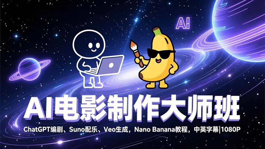（17011期）AI电影制作大师班：ChatGPT编剧、Suno配乐、Veo生成，Nano Banana教程，中英字幕|1080P-靠谱项目库