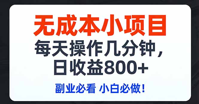 （17447期）无成本小项目,每天操作几分钟,日收益800+ 副业必看 小白必做！-靠谱项目库
