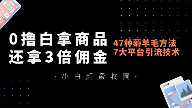 （16780期）0撸白拿商品，还拿3倍佣金，47种薅羊毛方法，7大平台全方位引流技术教学，精专月入过万-靠谱项目库