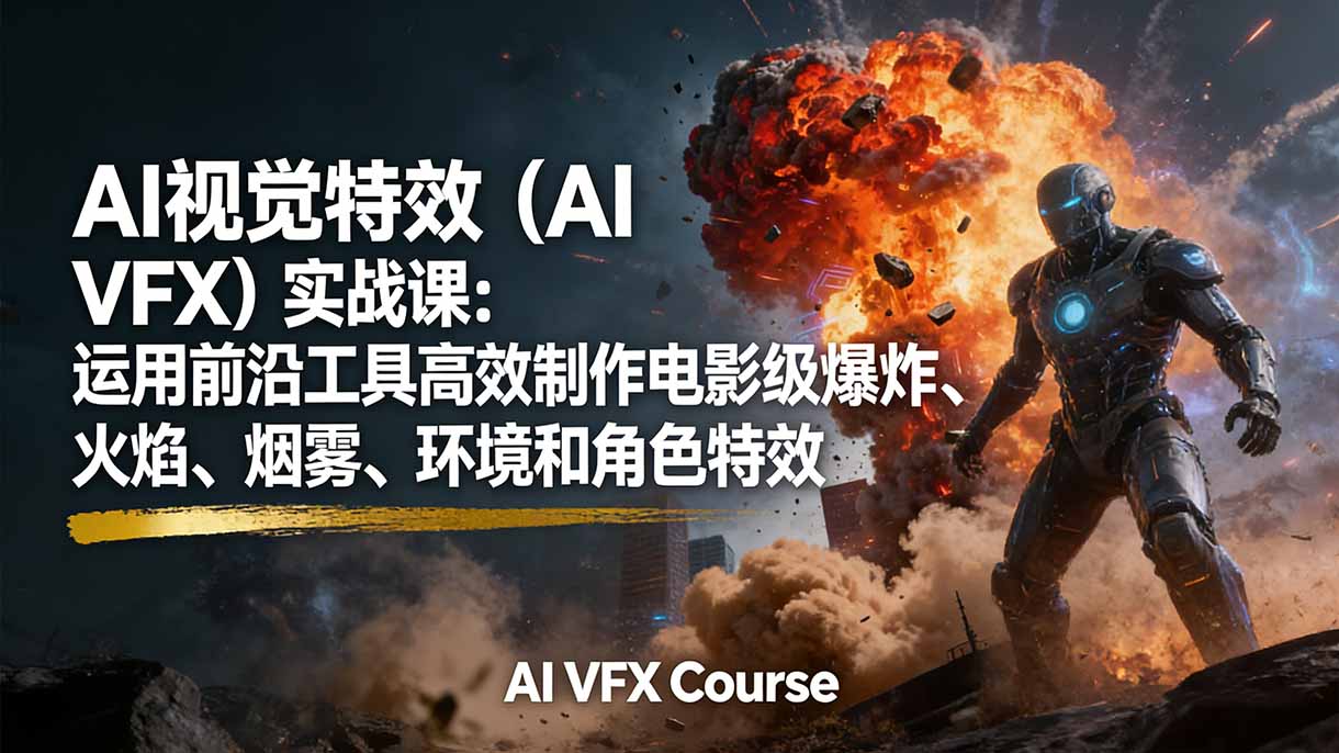 （17212期）AI视觉特效（AI VFX）实战课：运用前沿工具高效制作电影级爆炸、火焰、烟雾、环境和角色特效-靠谱项目库