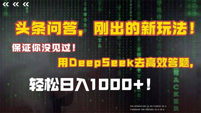 （14957期）头条问答，刚出的新玩法！保证你没见过！结合Deepseek高效答题，轻松日…-靠谱项目库
