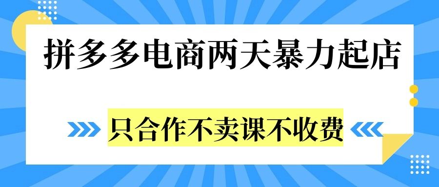 拼多多两天暴力起店,只合作不卖课不收费-靠谱项目库