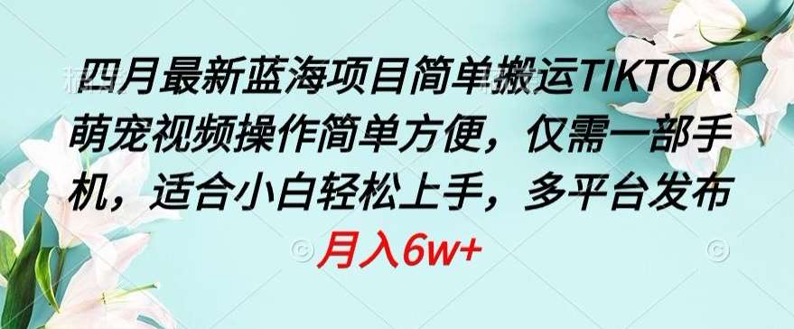 四月最新蓝海项目，简单搬运TIKTOK萌宠视频，操作简单方便，仅需一部手机【揭秘】-靠谱项目库