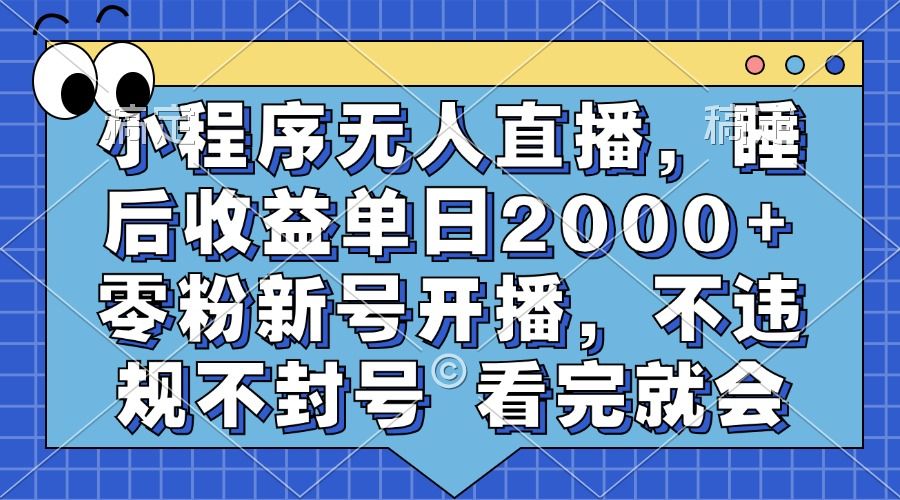 小程序无人直播,睡后收益单日2000+ 零粉新号开播,不违规不封号 看完就会-靠谱项目库