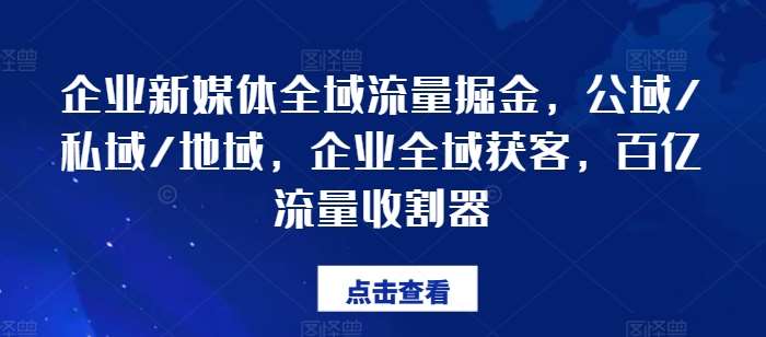 企业新媒体全域流量掘金，公域/私域/地域，企业全域获客，百亿流量收割器-靠谱项目库