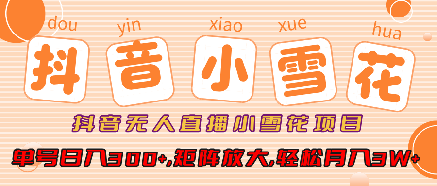 抖音无人直播小雪花项目,单号日入300+,矩阵放大,轻松月入3W+-靠谱项目库