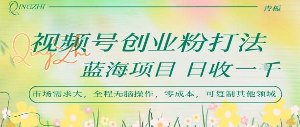 视频号创业粉打法,日入1k,蓝海项目,市场需求大,全程无脑操作,可复制-靠谱项目库