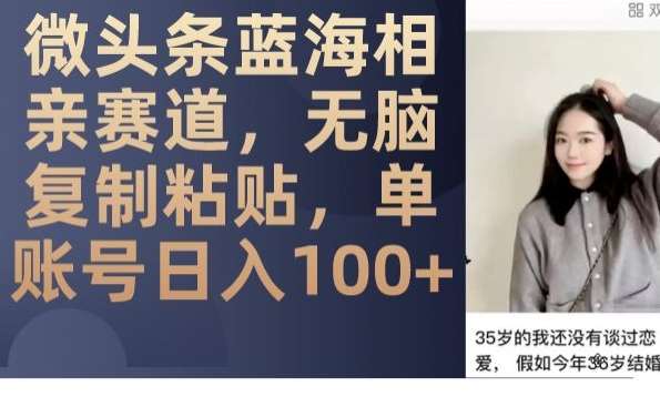 微头条蓝海相亲赛道，无脑复制粘贴，单账号日入100+-靠谱项目库