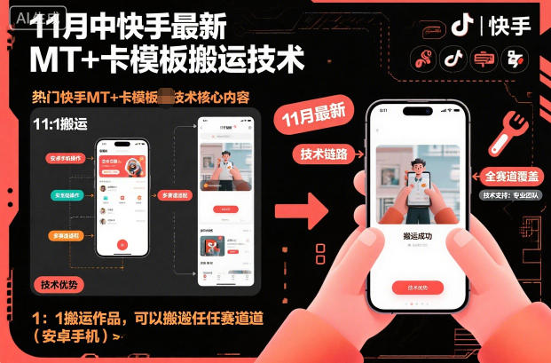 11月中快手最新MT+卡模板搬运技术,1:1搬运作品,可以搬运任何赛道(安卓手机)-靠谱项目库