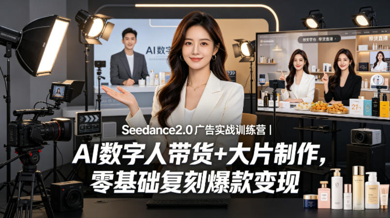 Seedance2.0广告实战训练营｜AI数字人带货+大片制作，零基础复刻爆款变现-靠谱项目库