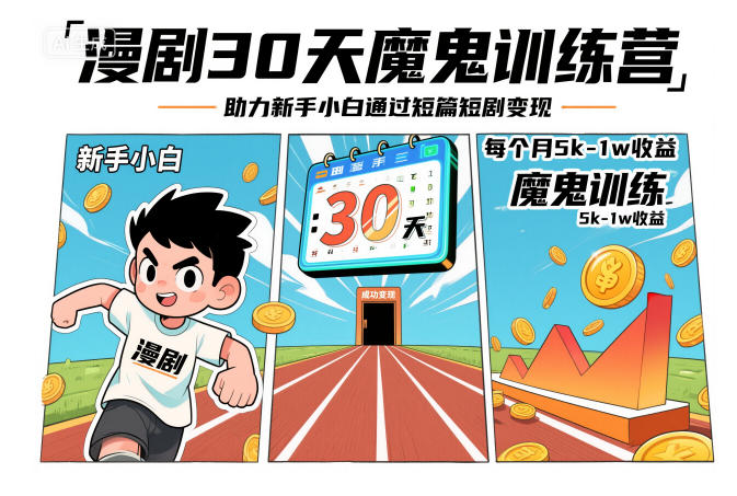 漫剧30天魔鬼训练营，助力新手小白通过短篇短剧变现，每个月5k-1w收益-靠谱项目库