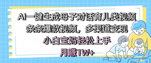 AI一键生成母子对话育儿类视频，条条爆款视频，多渠道变现，小白宝妈轻松上手，月入1W+-靠谱项目库