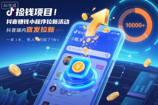 捡钱项目!抖音賺钱小程序拉新活动,抖音端内宣发拉新,一单3米,有人半个月搞了1W+-靠谱项目库