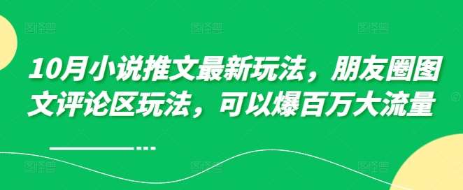 10月小说推文最新玩法，朋友圈图文评论区玩法，可以爆百万大流量 -靠谱项目库