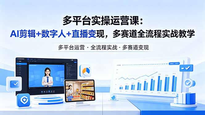 （18257期）某团队多平台实操运营课-更新26年4月29：AI剪辑+数字人+直播变现，多赛道全流程实战教学-靠谱项目库