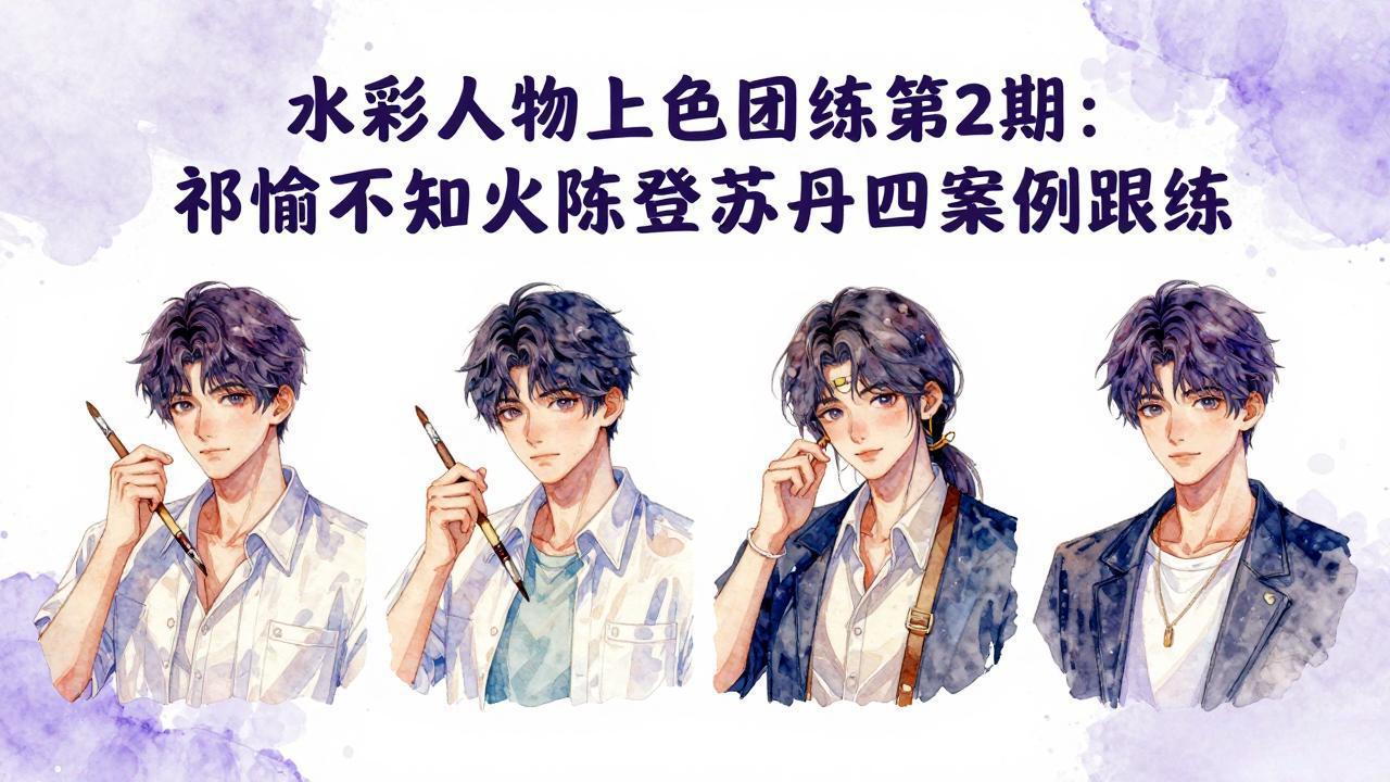 （17954期）水彩人物上色团练第2期：祁煜不知火陈登苏丹四案例跟练，手把手提升绘画能力-靠谱项目库