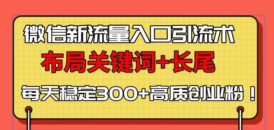 (13897期)微信新流量入口引流术,布局关键词+长尾,每天稳定300+高质创业粉!-靠谱项目库