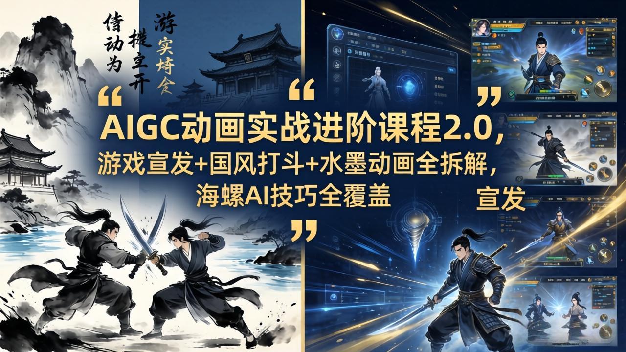 （18235期）AIGC动画实战进阶课程2.0，游戏宣发+国风打斗+水墨动画全拆解，海螺AI技巧全覆盖-靠谱项目库