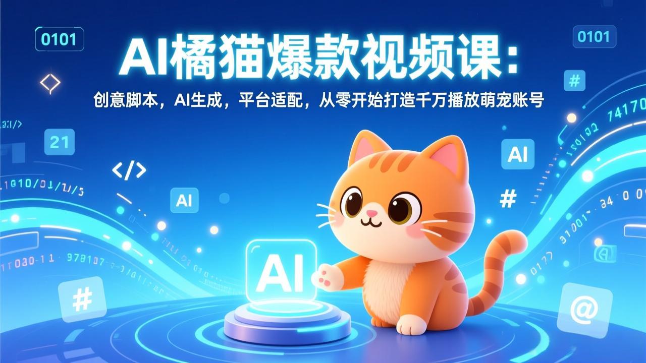 （17091期）AI橘猫爆款视频课：创意脚本，AI生成，平台适配，从零开始打造千万播放萌宠账号-靠谱项目库
