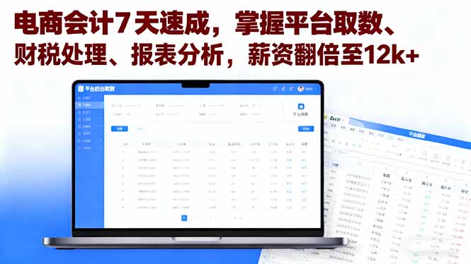 （16192期）电商会计7天速成，掌握平台取数、财税处理、报表分析，薪资翻倍至12k+-靠谱项目库