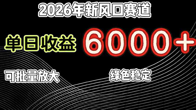 （17135期）2026年新风口赛道，当日6000+以上，可批量放大，月收入20万+，长期绿色稳定的项目-靠谱项目库