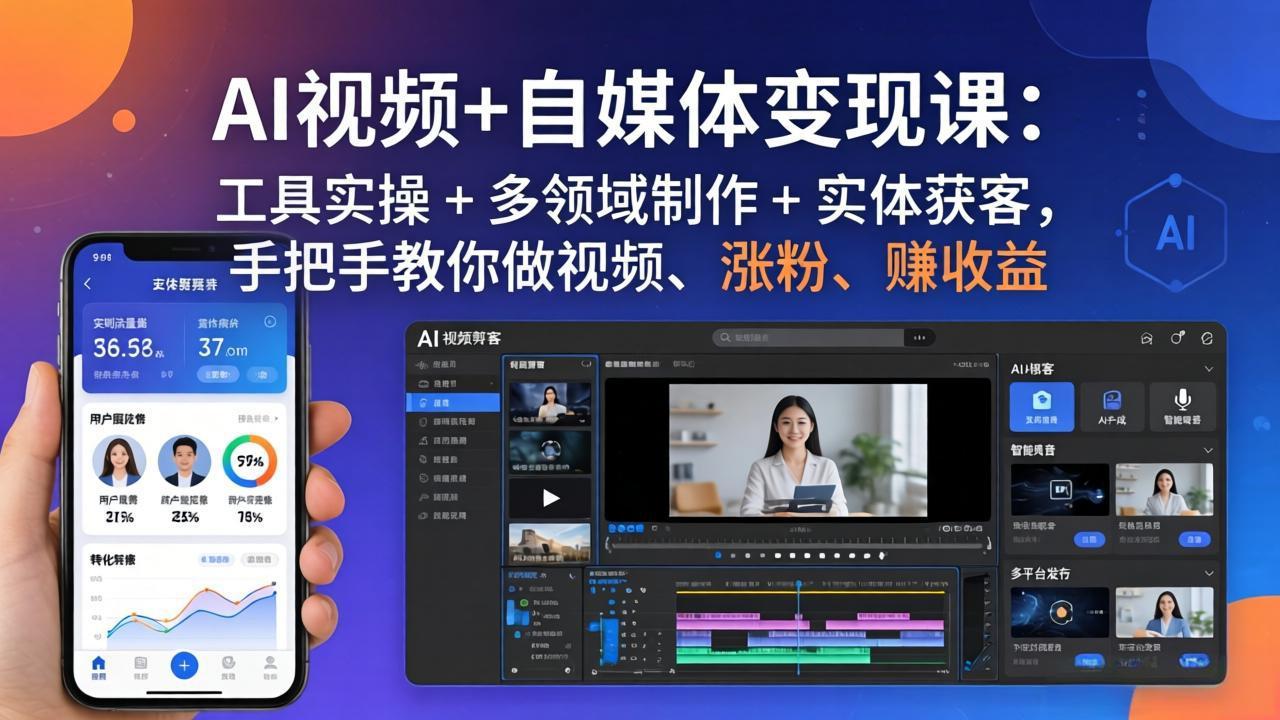 （17891期）AI视频+自媒体变现课：工具实操 + 多领域制作 + 实体获客，手把手教你做视频、涨粉、赚收益-靠谱项目库