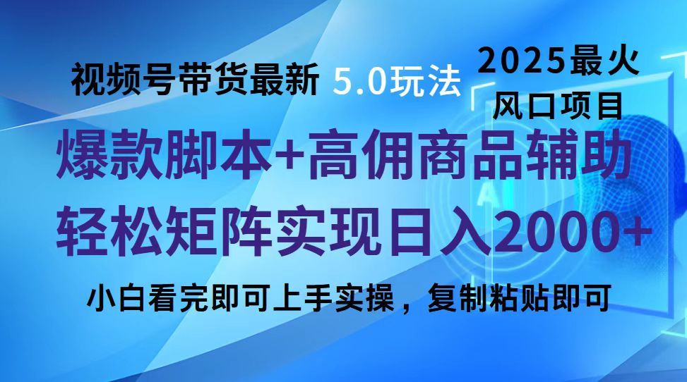 视频号带货最新5.0玩法,作品制作简单,当天起号,复制粘贴,脚本辅助,轻松矩阵日入2000+-靠谱项目库