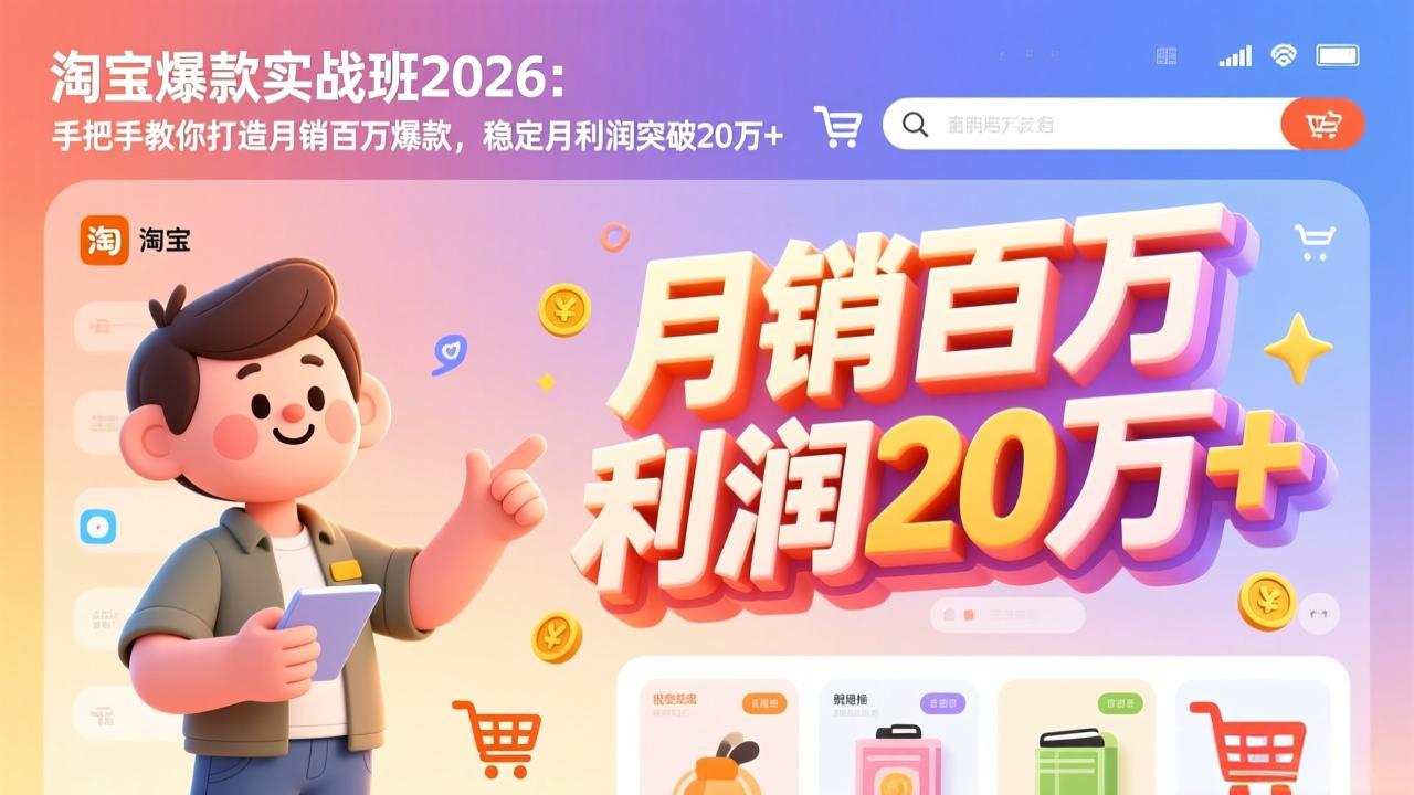 (17209期)淘宝爆款实战班2026:手把手教你打造月销百万爆款,稳定月利润突破20万+-靠谱项目库