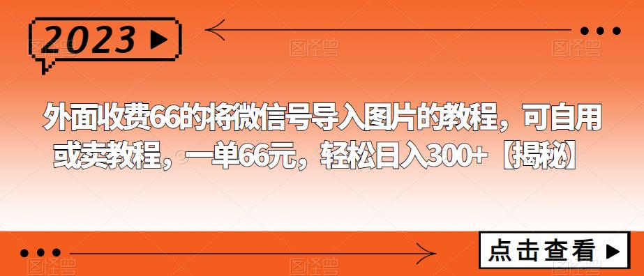 外面收费66的将微信号导入图片的教程,可自用或卖教程,一单66元,轻松日入300+【揭秘】-靠谱项目库