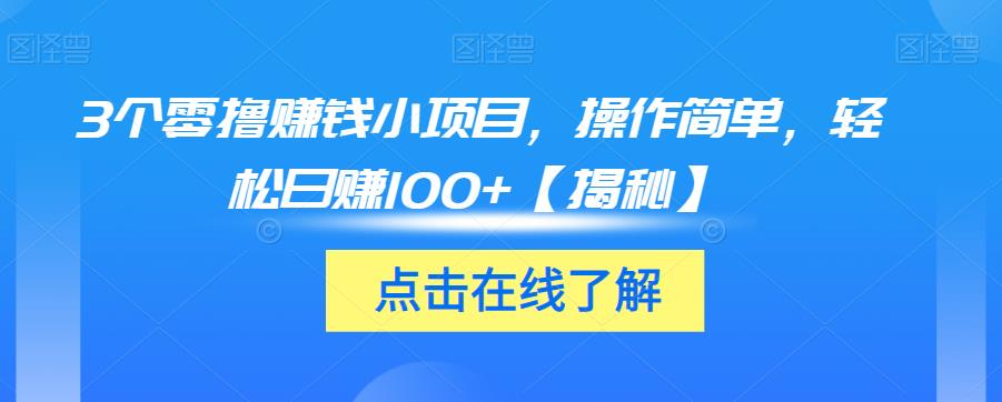 3个零撸赚钱小项目，操作简单，轻松日赚100+【揭秘】-靠谱项目库
