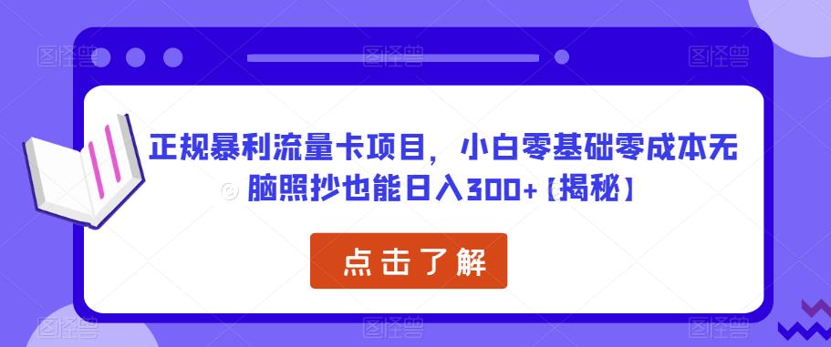 正规暴利流量卡项目,小白零基础零成本无脑照抄也能日入300+【揭秘】-靠谱项目库