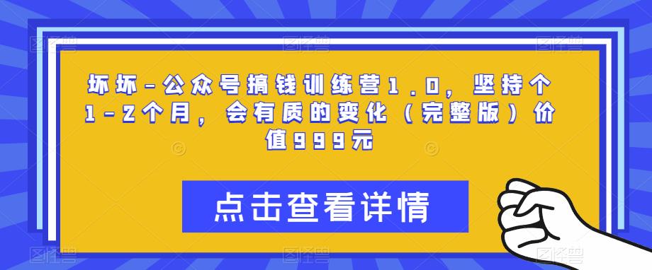 坏坏-公众号搞钱训练营1.0，坚持个1-2个月，会有质的变化（完整版）价值999元-靠谱项目库