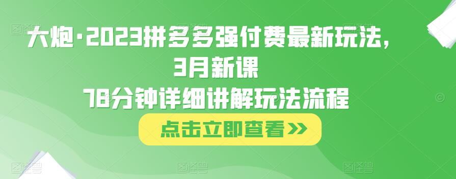 大炮·2023拼多多强付费最新玩法，3月新课​78分钟详细讲解玩法流程-靠谱项目库
