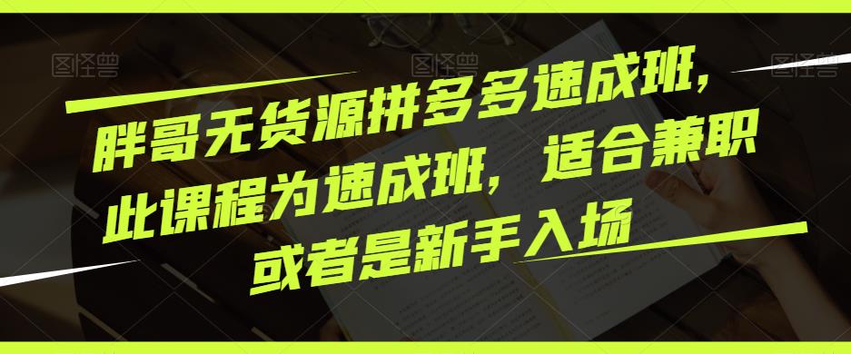 胖哥无货源拼多多速成班，此课程为速成班，适合兼职或者是新手入场-靠谱项目库