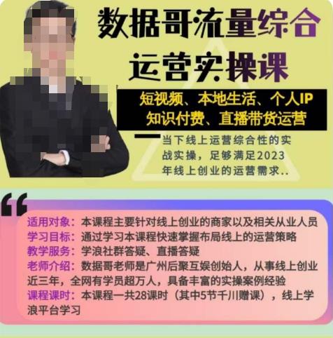 数据哥流量综合运营实操课：短视频、本地生活、个人IP知识付费、直播带货运营-靠谱项目库