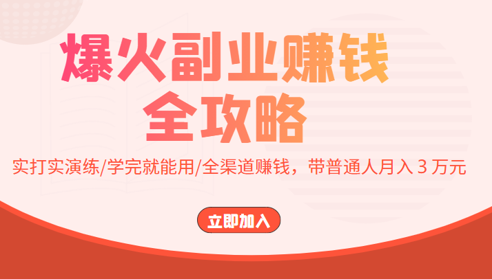 爆火副业赚钱全攻略：实打实演练/学完就能用/全渠道赚钱，带普通人月入３万元-靠谱项目库