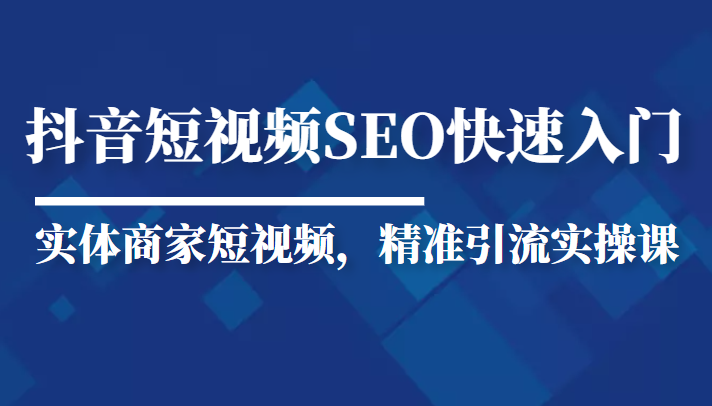 抖音短视频Seo搜索排名优化新手快速入门教程，实体商家短视频，精准引流实操课-靠谱项目库