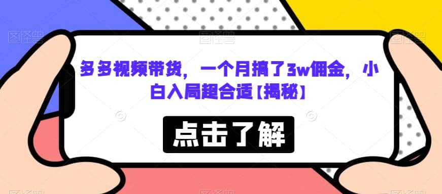 多多视频带货，一个月搞了3w佣金，小白入局超合适【揭秘】-靠谱项目库