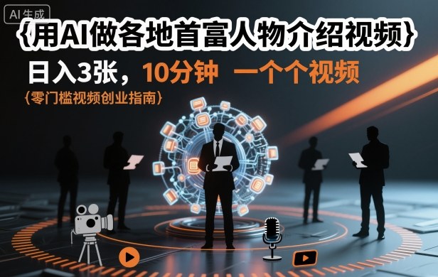 用AI做各地首富人物介绍视频,日入3张,10分钟一个视频-靠谱项目库