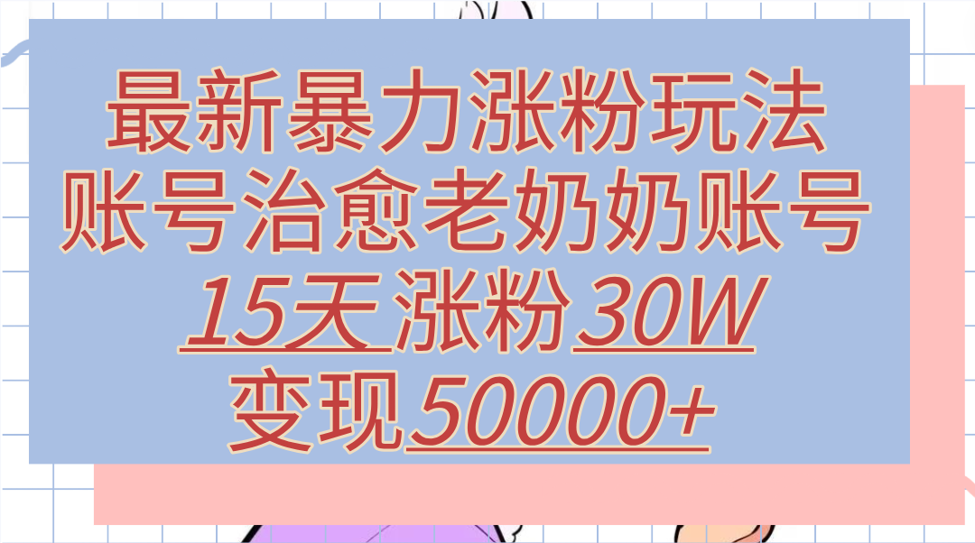 最新暴力涨粉玩法，治愈老奶奶账号，15天涨粉30W，变现50000+【揭秘】-靠谱项目库